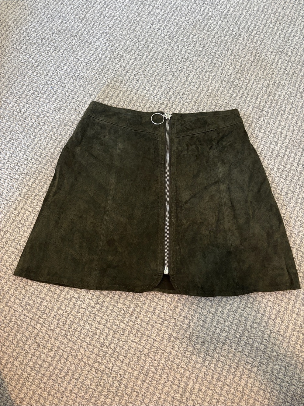 Zara Olive Green Suede-Look Front Zip Mini Skirt